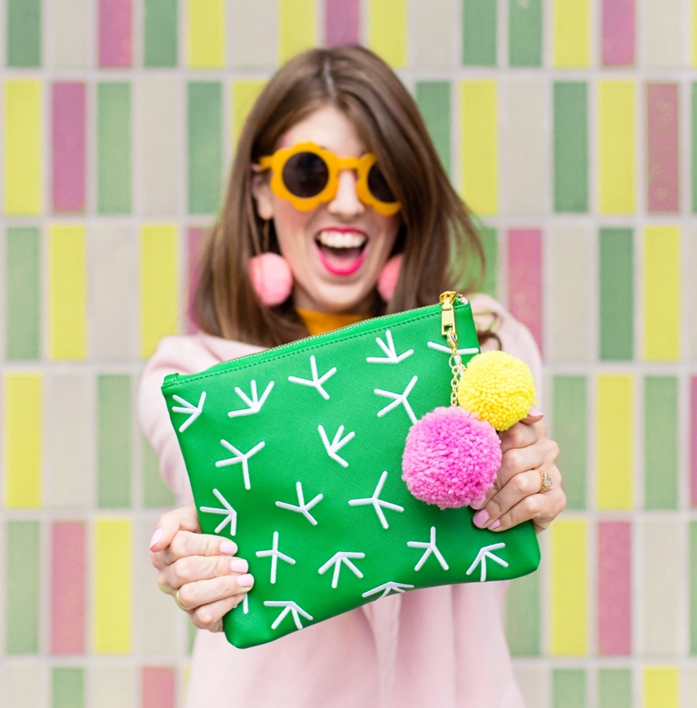 Studio DIY Cactus Pom-Pom Zipper Clutch